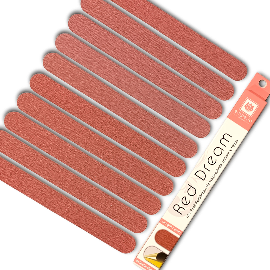 „Red Dream“ Zebra- Feilflächen für Wechsel- Nagelfeile. 120 grit, 10-er Pack.